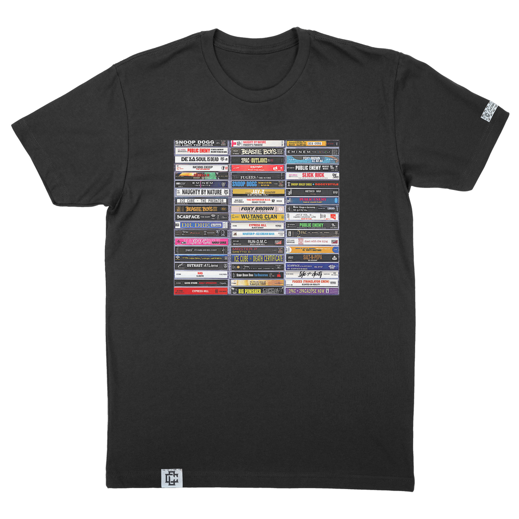Hip-Hop Cassette T-Shirt - Vintage Collage of Classic Albums